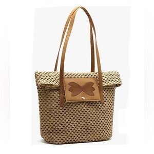 Natural Straw Woven Shoulder Tote Beach Handbag Bow Detail